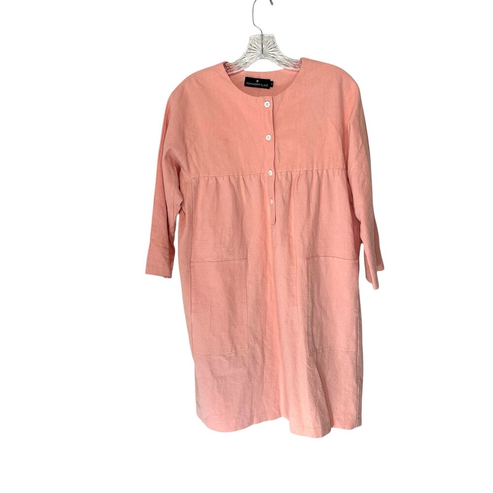 Pomander‎ Place Dress Pink Button Front Girly Pastel Mini Linen Cotton Medium